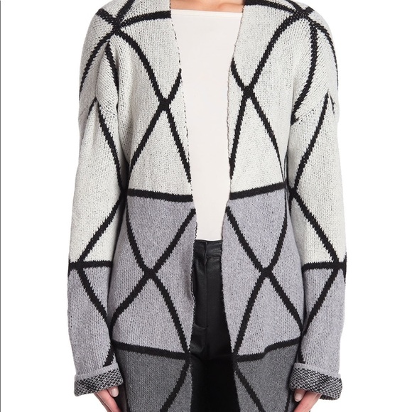 JOSEPH A. Grey Black Ombre Grid Knit Long Cardigan - Picture 3 of 6